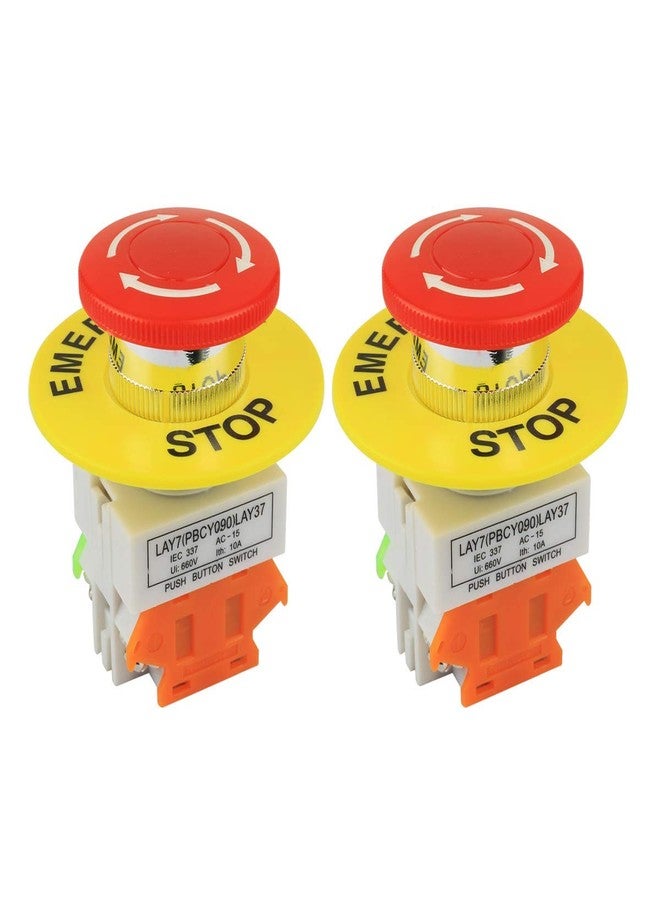 POWER 2PCS Red Mushroom Cap 1NO 1NC DPST Emergency Stop Push Button Switch AC 660V 10A - Image 1